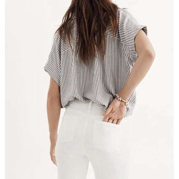 Madewell Central Shirt in Gabriel Stripe Striped Black Grey Gray Short Sleeve M - Picture 3 of 8